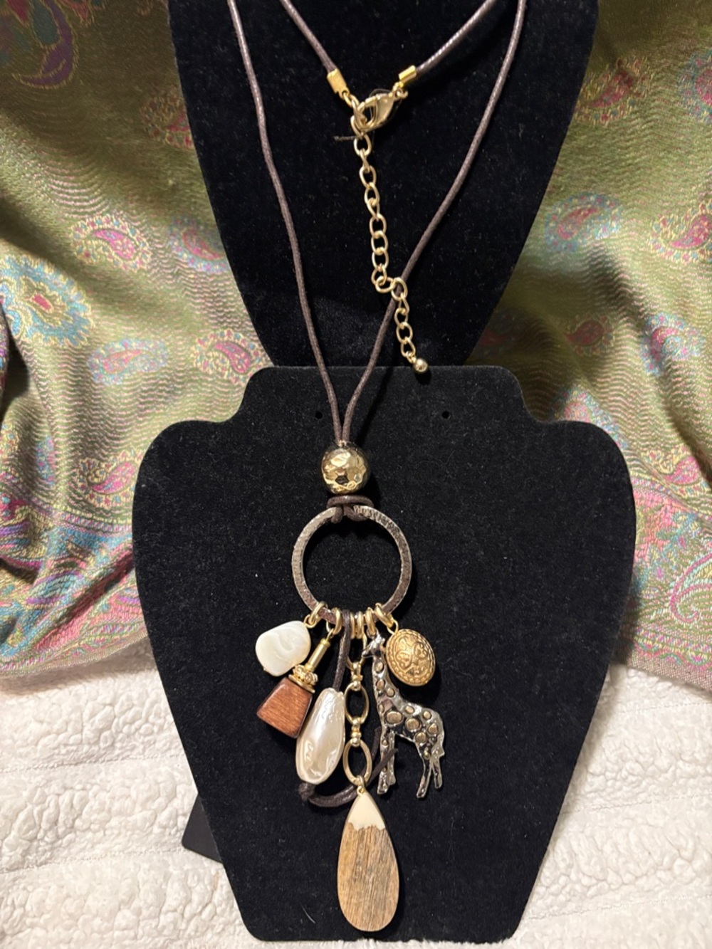 Chico's Brown and Gold Multi-Charm Pendant Necklace